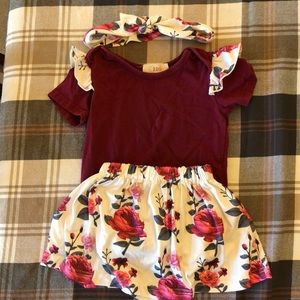 12mo floral onesie, skirt and headband